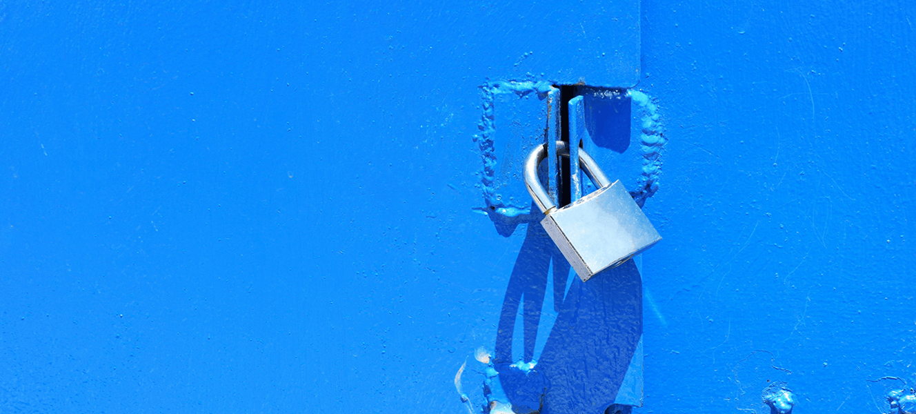 A padlock on a blue door too represent cyber security