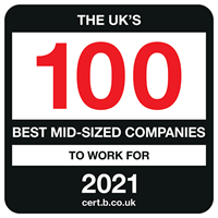 The UK's 100 best mid sized companies logo, a workplace award won by The Berkeley Partnership